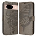 For Google Pixel 8a Embossed Butterfly Leather Phone Case(Grey)