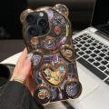 For iPhone 15 Pro Max Bear Shaped Embossed Electroplated TPU Phone Case(Gold)