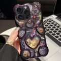 For iPhone 15 Pro Max Bear Shaped Embossed Electroplated TPU Phone Case(Purple)
