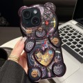 For iPhone 14 Bear Shaped Embossed Electroplated TPU Phone Case(Purple)
