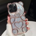 For iPhone 15 Pro Max Bear Shaped Embossed Electroplated Laser TPU Phone Case(Pink)