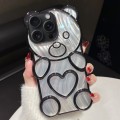 For iPhone 15 Pro Max Bear Shaped Embossed Electroplated Laser TPU Phone Case(Black)