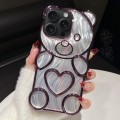 For iPhone 15 Pro Max Bear Shaped Embossed Electroplated Laser TPU Phone Case(Purple)