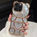 For iPhone 15 Pro Max Bear Shaped Embossed Electroplated Laser TPU Phone Case(Gold)