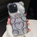 For iPhone 15 Bear Shaped Embossed Electroplated Laser TPU Phone Case(Blue)