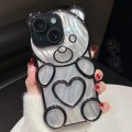 For iPhone 15 Bear Shaped Embossed Electroplated Laser TPU Phone Case(Black)