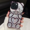 For iPhone 15 Bear Shaped Embossed Electroplated Laser TPU Phone Case(Purple)