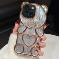 For iPhone 15 Bear Shaped Embossed Electroplated Laser TPU Phone Case(Gold)