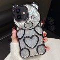 For iPhone 12 Bear Shaped Embossed Electroplated Laser TPU Phone Case(Black)