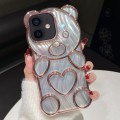 For iPhone 11 Bear Shaped Embossed Electroplated Laser TPU Phone Case(Pink)