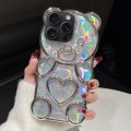 For iPhone 15 Pro Max Bear Shape Electroplated Laser TPU Phone Case(Silver)