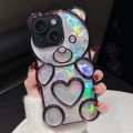 For iPhone 15 Bear Shape Electroplated Laser TPU Phone Case(Purple)