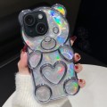 For iPhone 14 Bear Shape Electroplated Laser TPU Phone Case(Blue)