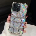For iPhone 14 Bear Shape Electroplated Laser TPU Phone Case(Silver)