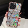 For iPhone 13 Pro Max Bear Shape Electroplated Laser TPU Phone Case(Pink)