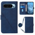 For Google Pixel 9 Crossbody 3D Embossed Flip Leather Phone Case(Blue)