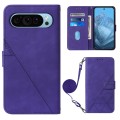 For Google Pixel 9 Crossbody 3D Embossed Flip Leather Phone Case(Purple)