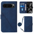 For Google Pixel 9 Pro Crossbody 3D Embossed Flip Leather Phone Case(Blue)