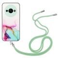 For Xiaomi Redmi A3 4G Hollow Marble Pattern TPU Phone Case with Neck Strap Rope(Green)