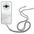 For Xiaomi Redmi A3 4G Hollow Marble Pattern TPU Phone Case with Neck Strap Rope(Grey)