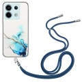 For Xiaomi Poco X6 5G Hollow Marble Pattern TPU Phone Case with Neck Strap Rope(Blue)