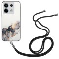 For Xiaomi Poco X6 5G Hollow Marble Pattern TPU Phone Case with Neck Strap Rope(Black)