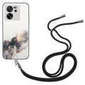 For Xiaomi 13T / 13T Pro Hollow Marble Pattern TPU Phone Case with Neck Strap Rope(Black)