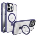 For iPhone 15 Pro Max Shield Armor MagSafe Holder Phone Case(Deep Purple)