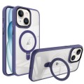 For iPhone 15 Shield Armor MagSafe Holder Phone Case(Deep Purple)