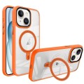 For iPhone 15 Shield Armor MagSafe Holder Phone Case(Orange)