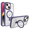 For iPhone 14 Shield Armor MagSafe Holder Phone Case(Deep Purple)