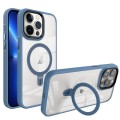 For iPhone 13 Pro Max Shield Armor MagSafe Holder Phone Case(Blue)