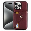 For iPhone 15 Pro Crossbody Zipper Card Bag RFID Anti-theft Phone Case(Wine Red)