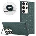 For Samsung Galaxy S24 Ultra 5G Honeycomb Radiating Lens Holder Magsafe Phone Case with Lanyard(Gree