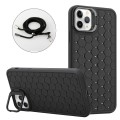 For iPhone 15 Pro Honeycomb Radiating Lens Holder Magsafe Phone Case with Lanyard(Black)