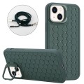 For iPhone 15 Honeycomb Radiating Lens Holder Magsafe Phone Case with Lanyard(Green)