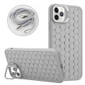 For iPhone 14 Pro Honeycomb Radiating Lens Holder Magsafe Phone Case with Lanyard(Grey)