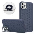 For iPhone 14 Pro Max Honeycomb Radiating Lens Holder Magsafe Phone Case with Lanyard(Blue)