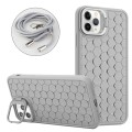 For iPhone 13 Pro Max Honeycomb Radiating Lens Holder Magsafe Phone Case with Lanyard(Grey)