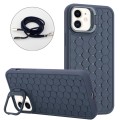 For iPhone 12 Honeycomb Radiating Lens Holder Magsafe Phone Case with Lanyard(Blue)