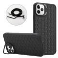 For iPhone 12 Pro Honeycomb Radiating Lens Holder Magsafe Phone Case with Lanyard(Black)