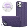 For iPhone 12 Pro Honeycomb Radiating Lens Holder Magsafe Phone Case with Lanyard(Purple)