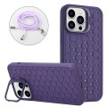 For iPhone 12 Pro Max Honeycomb Radiating Lens Holder Magsafe Phone Case with Lanyard(Purple)