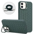 For iPhone 11 Honeycomb Radiating Lens Holder Magsafe Phone Case with Lanyard(Green)
