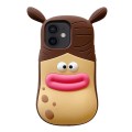 For iPhone 12 3D Fun Braid Girl Silicone Phone Case(Pinch Mouth)