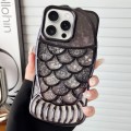 For iPhone 15 Pro Max Mermaid Shape Painted Paper Embossed Electroplated TPU Phone Case(Black)
