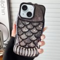 For iPhone 15 Mermaid Shape Painted Paper Embossed Electroplated TPU Phone Case(Black)