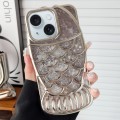 For iPhone 15 Mermaid Shape Painted Paper Embossed Electroplated TPU Phone Case(Silver)