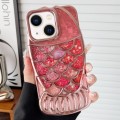 For iPhone 14 Mermaid Shape Painted Paper Embossed Electroplated TPU Phone Case(Rose Gold)