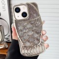 For iPhone 14 Mermaid Shape Painted Paper Embossed Electroplated TPU Phone Case(Silver)